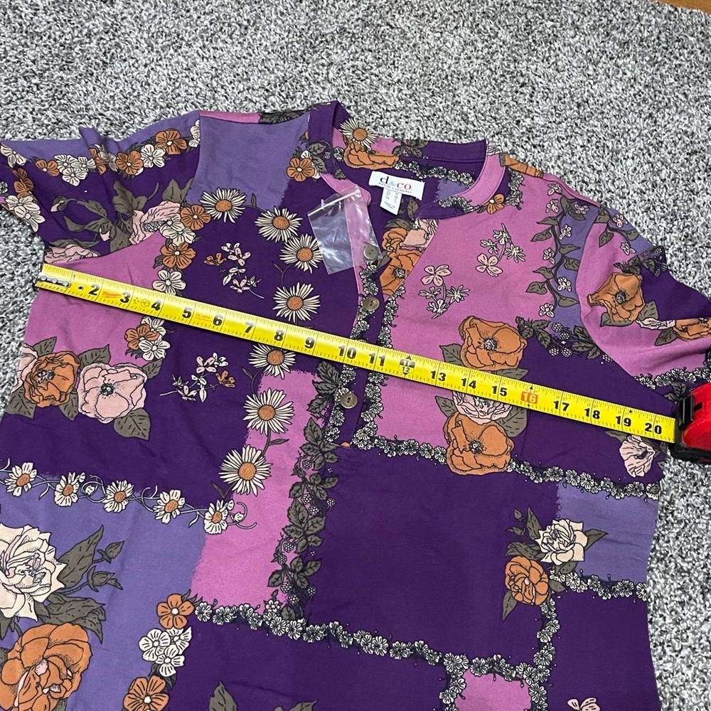 New Denim & Co Floral Patchwork Long Sleeve Button Up Henley Neck Tunic Top M - Picture 8 of 13